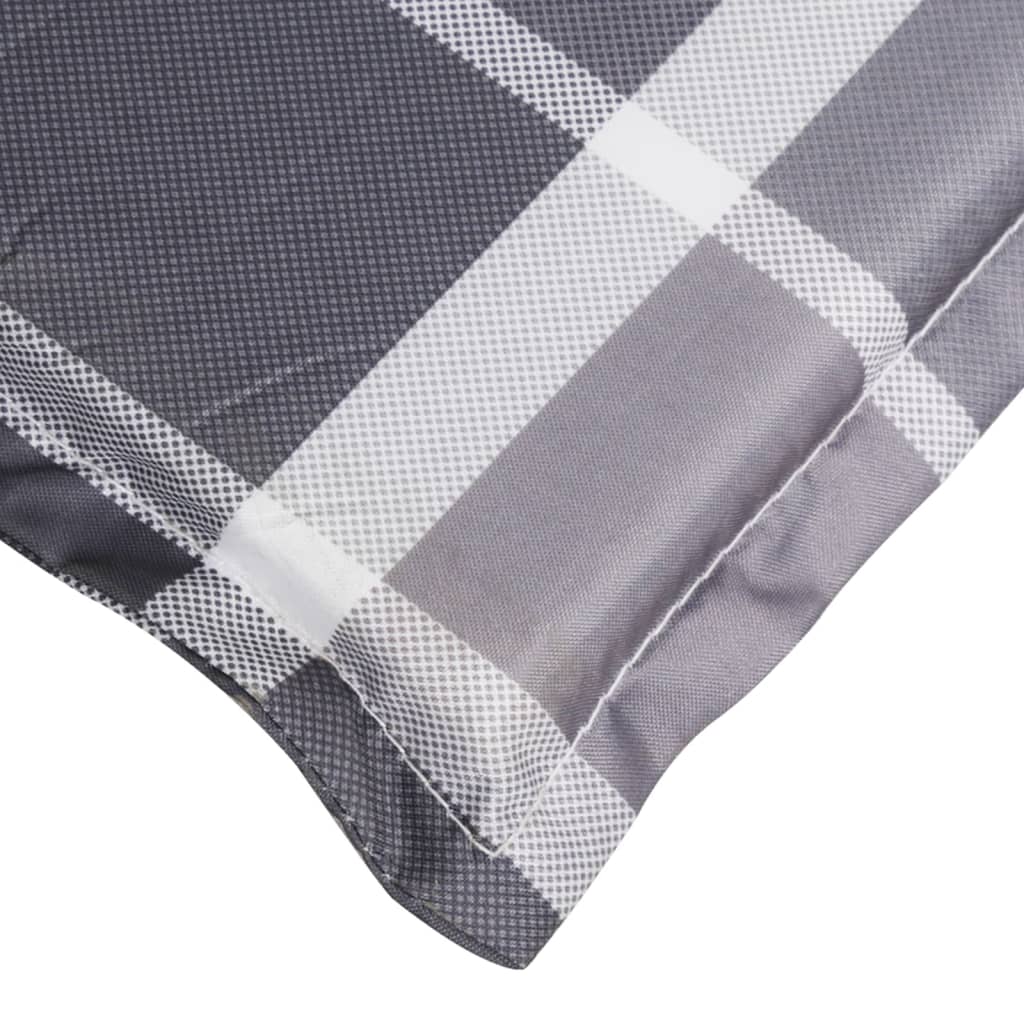 Gray check sun lounger cushion with soft foam filling and non-slip straps for secure fit.