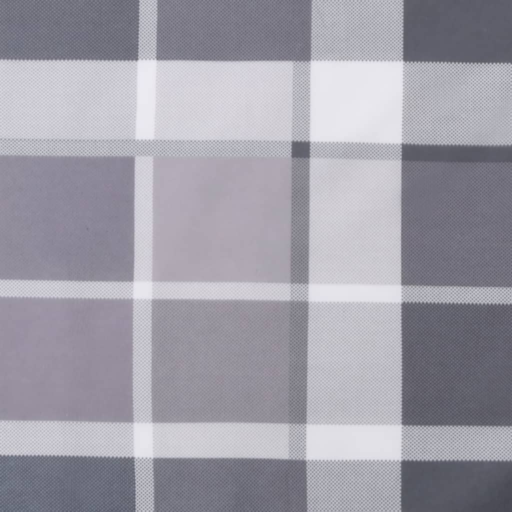 Gray check sun lounger cushion made of durable, water-resistant Oxford fabric with non-slip straps.