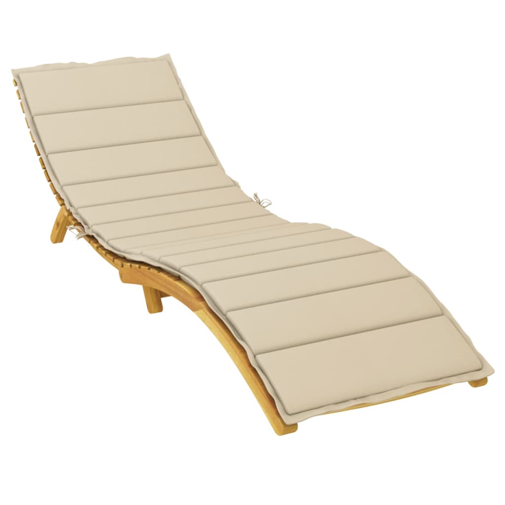 Beige Oxford fabric sun lounger cushion with non-slip straps, 78.7x23.6x1.2 inches.