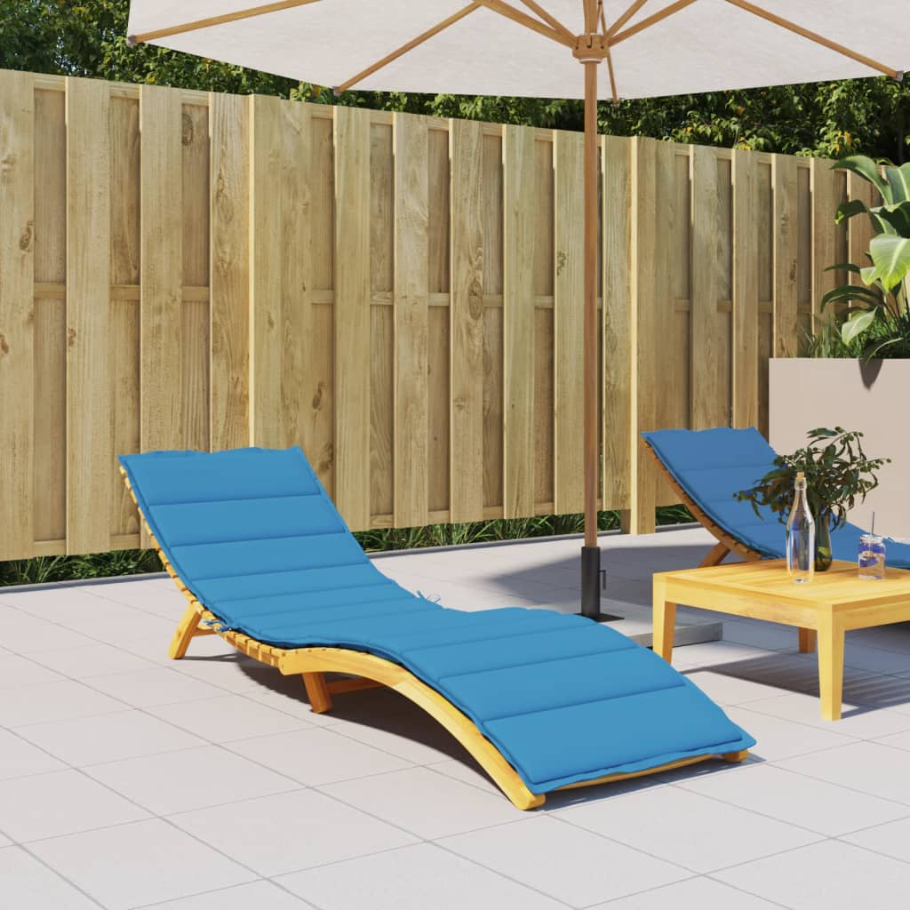 Blue Oxford fabric sun lounger cushion with foam padding and non-slip straps, 78.7x23.6x1.2 inches.
