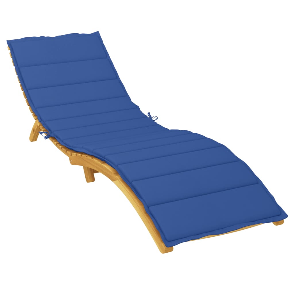 Royal blue Oxford fabric sun lounger cushion with foam padding and securing straps.