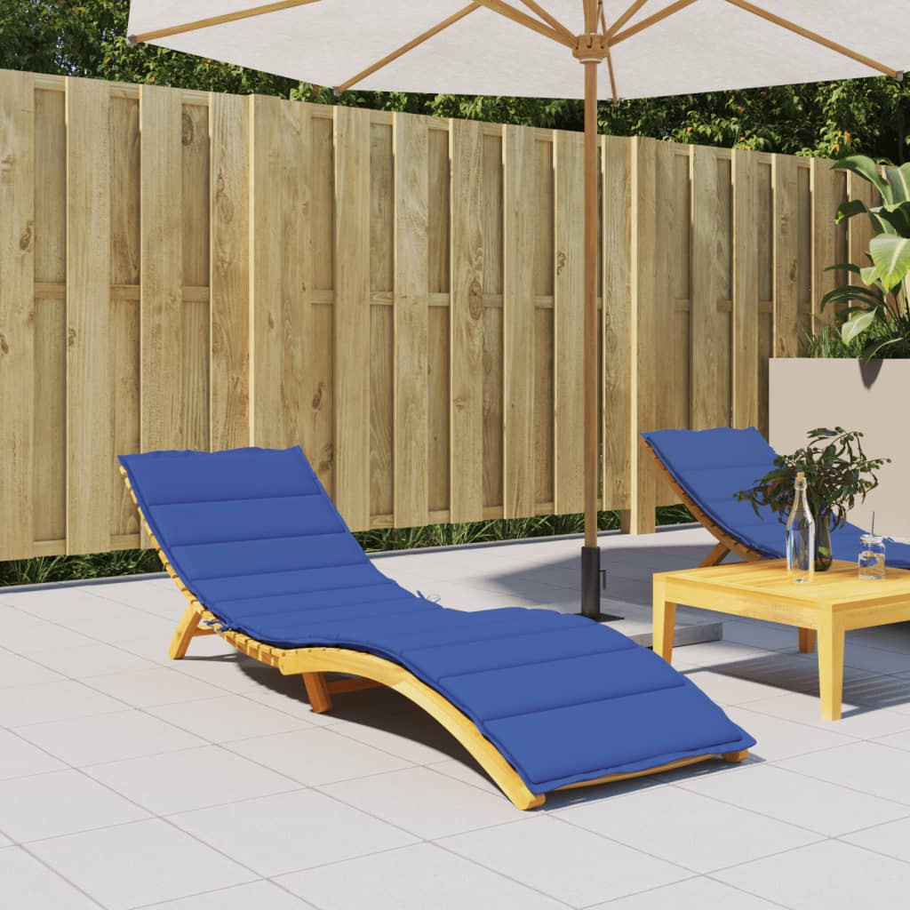 Royal blue Oxford fabric sun lounger cushion on wooden chair, 78.7x23.6x1.2in.