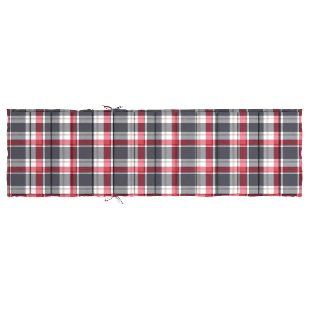 Red checkered sun lounger cushion made of Oxford fabric with ties and elastic straps.
