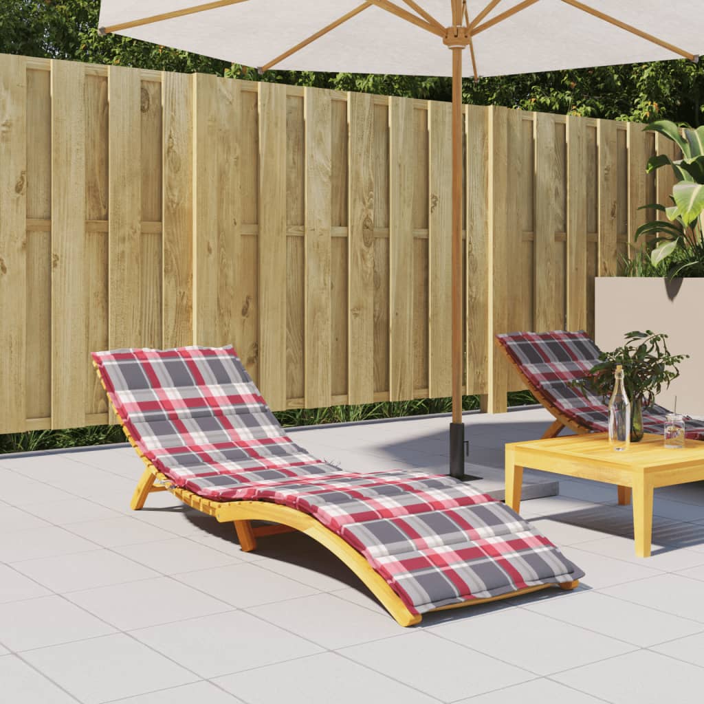 Red checkered sun lounger cushion in Oxford fabric, sized 78.7x23.6x1.2 inches.