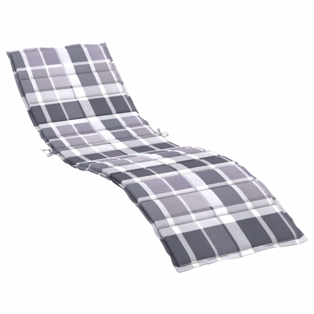 Gray check sun lounger cushion made of Oxford fabric with non-slip ropes and soft foam filling.