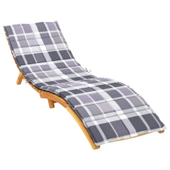 Gray check sun lounger cushion made of Oxford fabric with foam filling and non-slip straps.