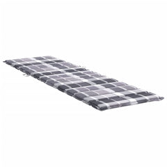 Gray check sun lounger cushion made of water-resistant Oxford fabric with non-slip straps.