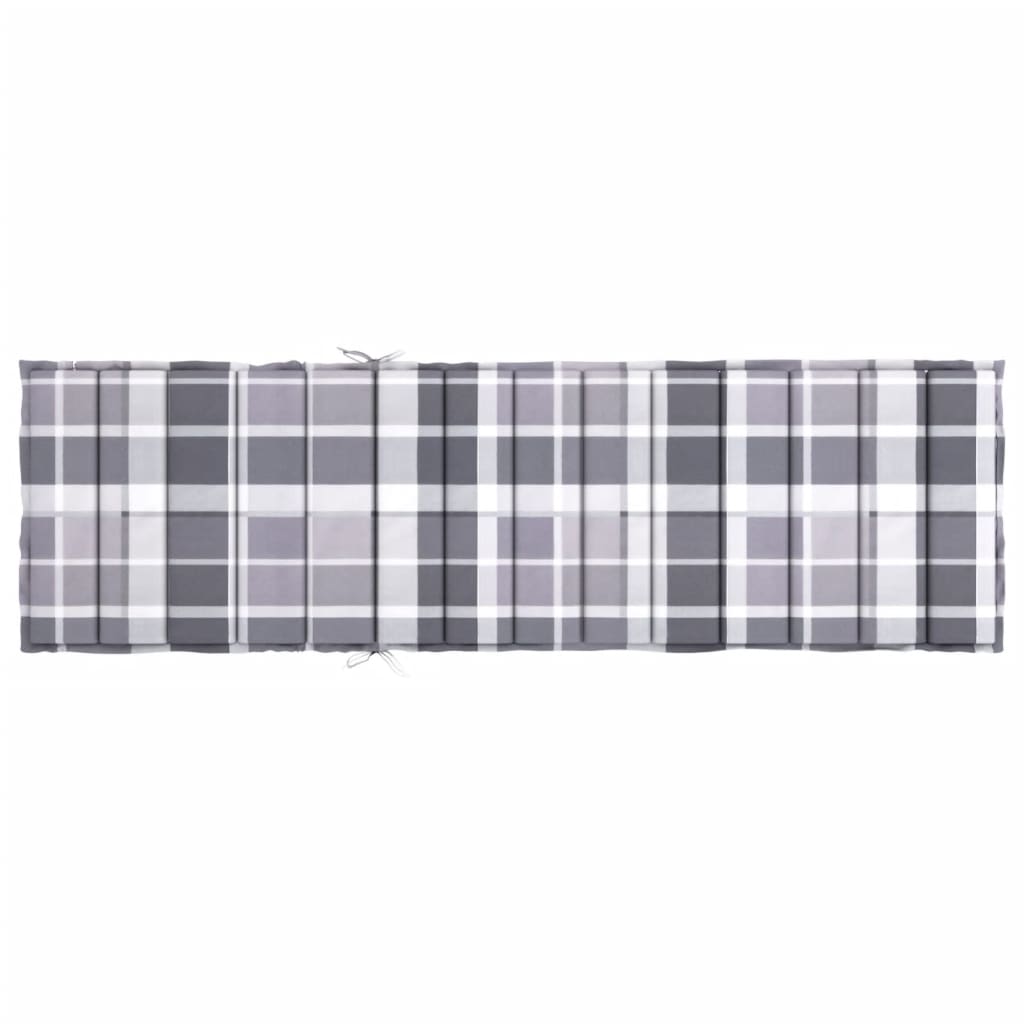 Gray check sun lounger cushion made of water-resistant Oxford fabric with soft foam filling.