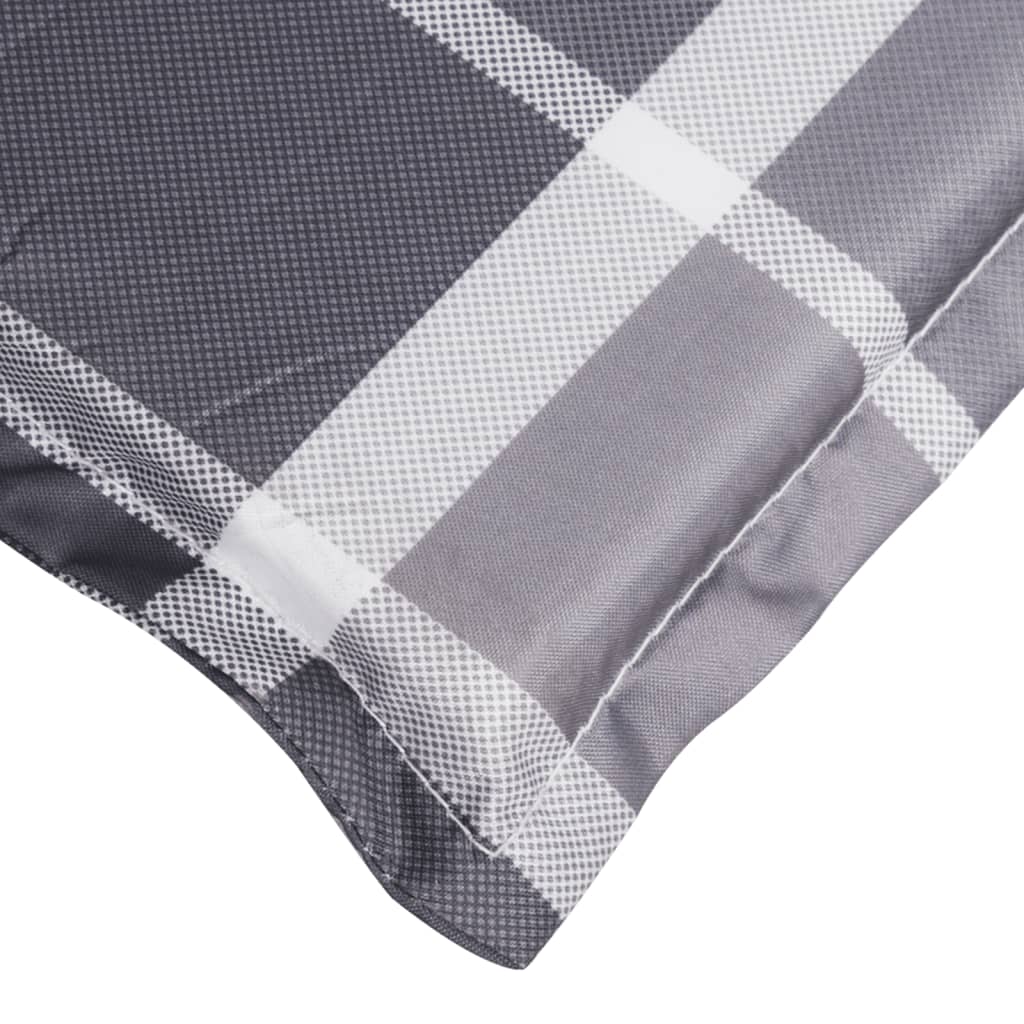 Gray check sun lounger cushion made of water-resistant Oxford fabric with soft foam filling.
