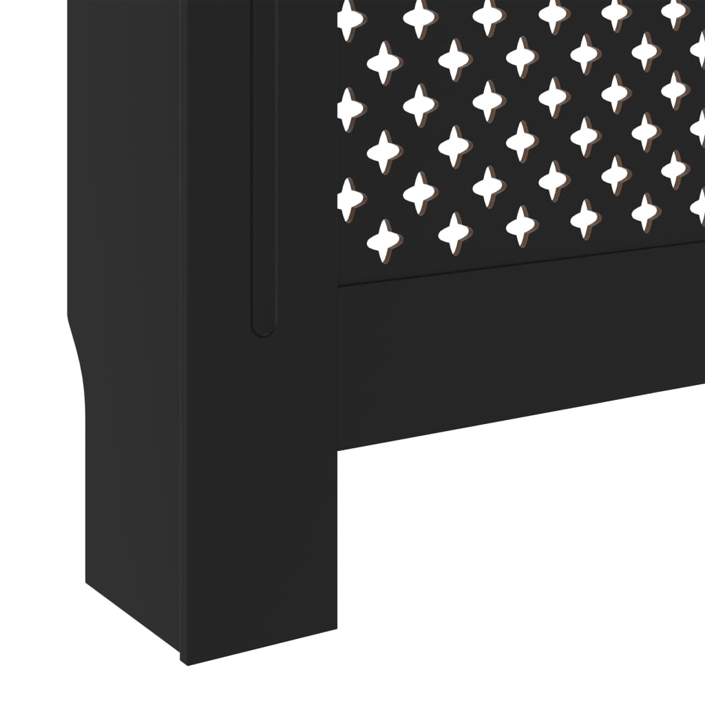 Black adjustable MDF radiator cover with slatted front and built-in shelf.
