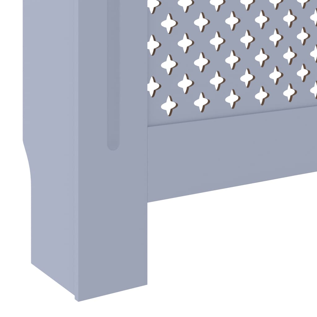 Gray MDF radiator cover cabinet with adjustable length and decorative slatted panel design