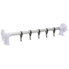Adjustable aluminum pool cover roller with plastic base and five black cords, 6.6-16.4 ft.