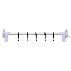 Adjustable white pool cover roller with plastic base and five black cords, 6.6-16.4 ft.