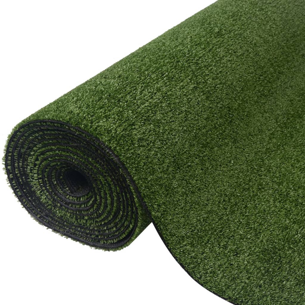 Rolled green artificial grass with 0.3-0.4 inch pile height, 4.9 by 65.6 feet.