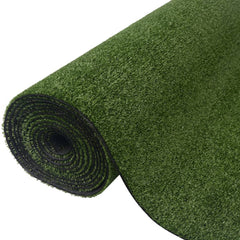 Rolled green artificial grass with 0.3-0.4 inch pile height, 4.9 by 65.6 feet.