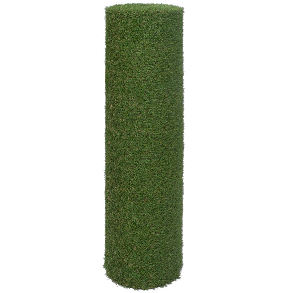 Rolled green artificial grass with 0.8-inch pile height, measuring 4.9 by 16.4 feet.