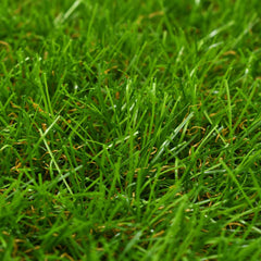 Close-up of lush green artificial grass with 1.6-inch pile height.