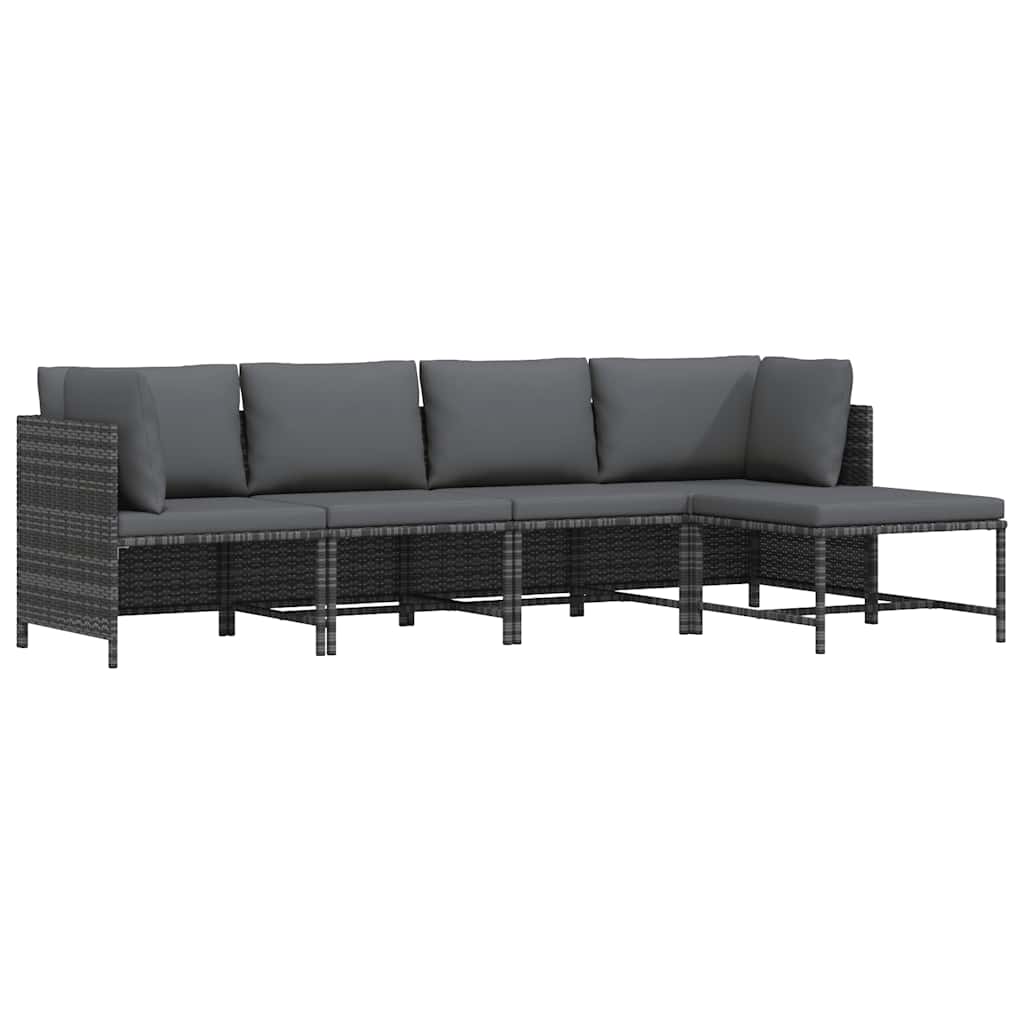Garden Lounge Set Grey, Anthracite PE Rattan, Steel, Polyester