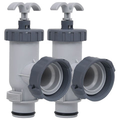 Two gray PP plunger valves for Intex and Bestway pools, with twist handles and threaded fittings.