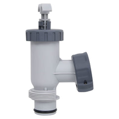 Gray PP plunger valves for Intex and Bestway pools, 2-pack with threaded fittings.