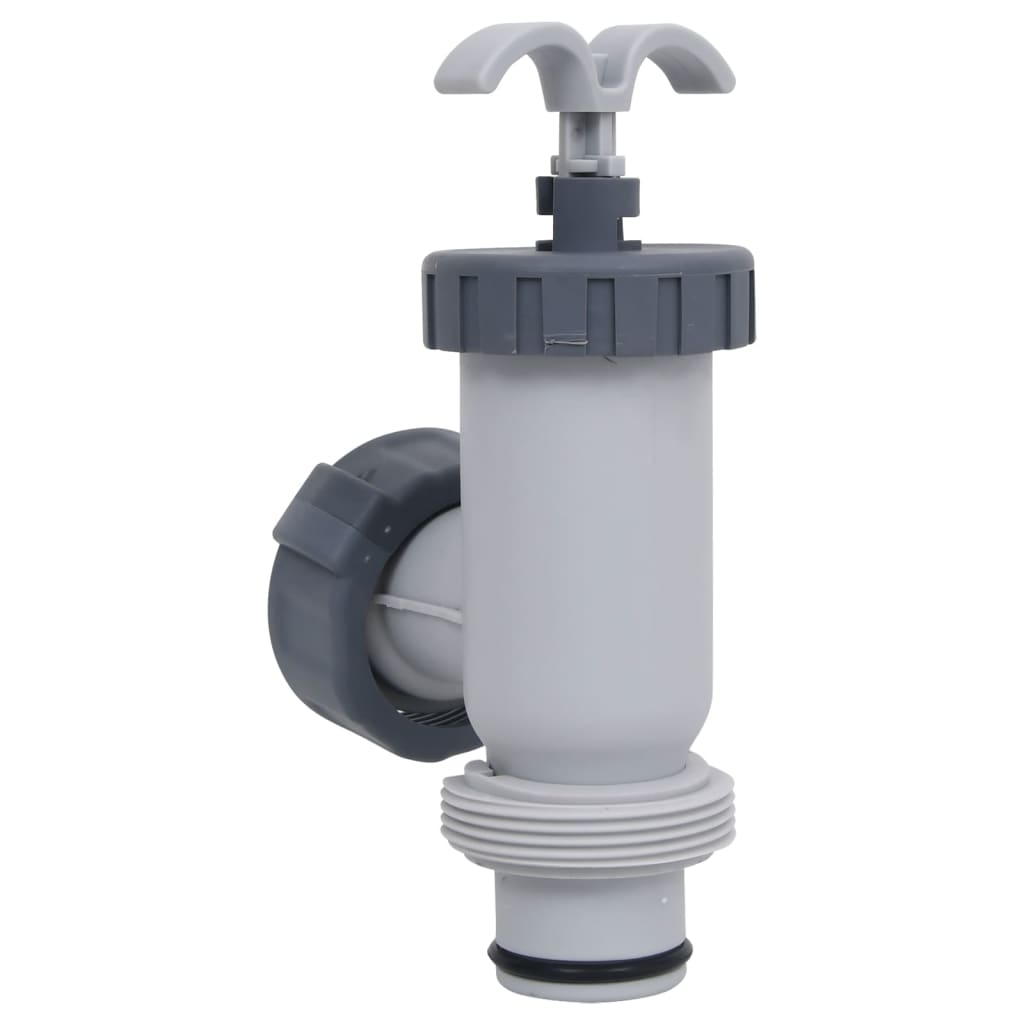 Gray PP plunger valves for Intex and Bestway pools, 2-pack with twist handles and threaded fittings.