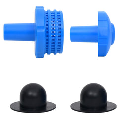 Blue 1.2-inch PP above-ground pool strainer set with inlet, return, connectors, and black wall plugs.