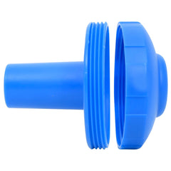 Blue 1.2-inch polypropylene above-ground pool strainer set, shown disassembled with threaded parts.