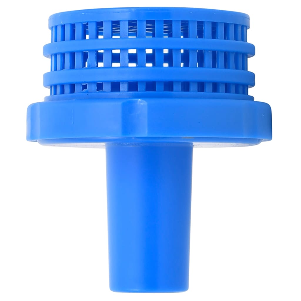 Blue 1.2-inch polypropylene above-ground pool strainer set with mesh filter and tapered base.