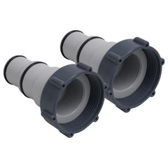 Two gray plastic pool hose adapters, 1.3/1.5 inch, in a pack of two.