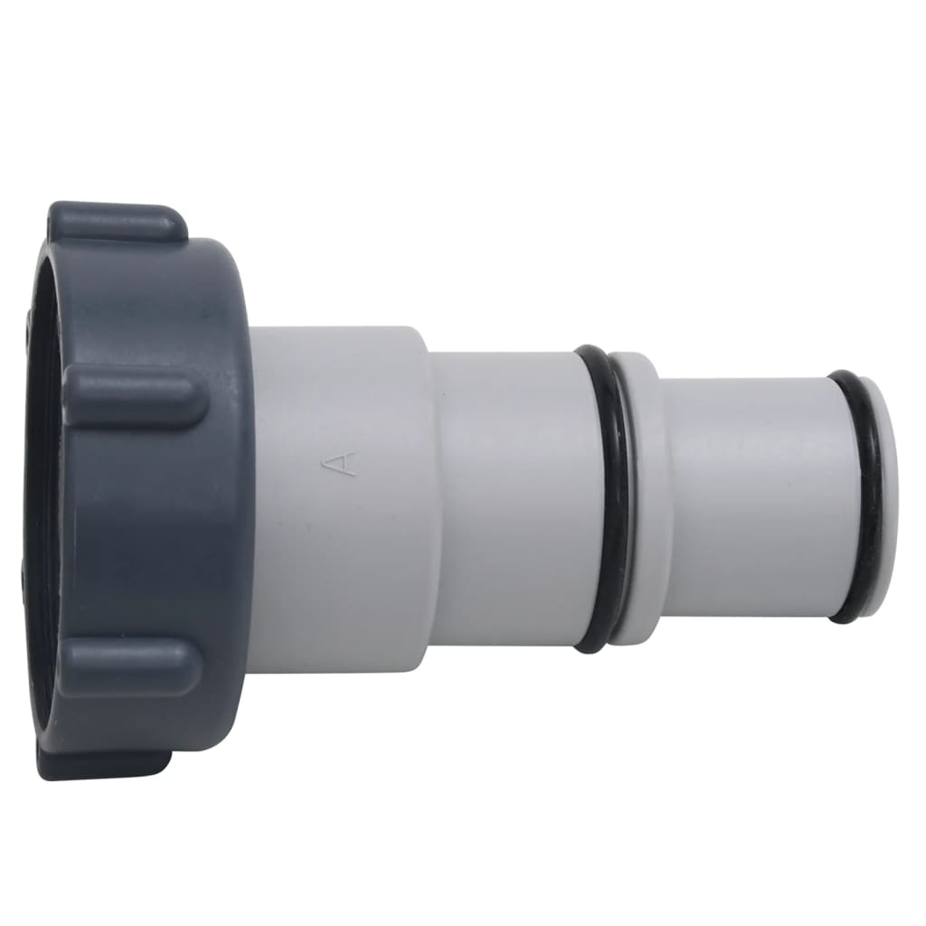 Gray plastic pool hose adapters, 1.3/1.5 inch, with threaded and barbed ends, 2 pack.