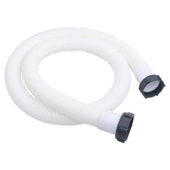 White 1.5-inch diameter pool hose, 70.9 feet long, with black threaded connectors.