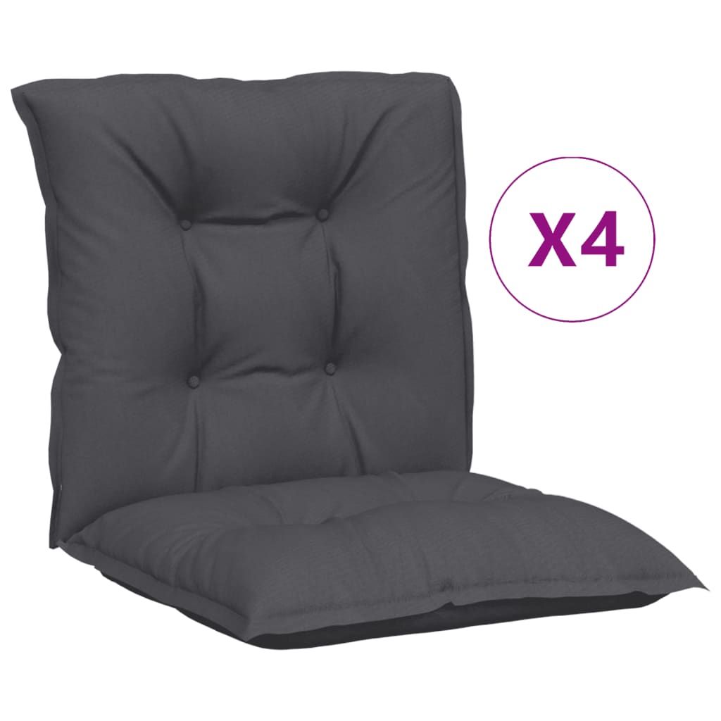 Set of four anthracite fabric lowback chair cushions with tufted design and thick padding
