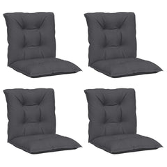 Four anthracite fabric lowback chair cushions with padded seats and backs.