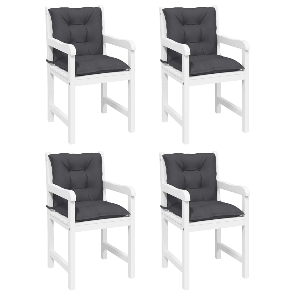 Set of four anthracite fabric cushions for lowback garden chairs.
