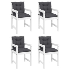 Set of four anthracite fabric cushions for lowback garden chairs.