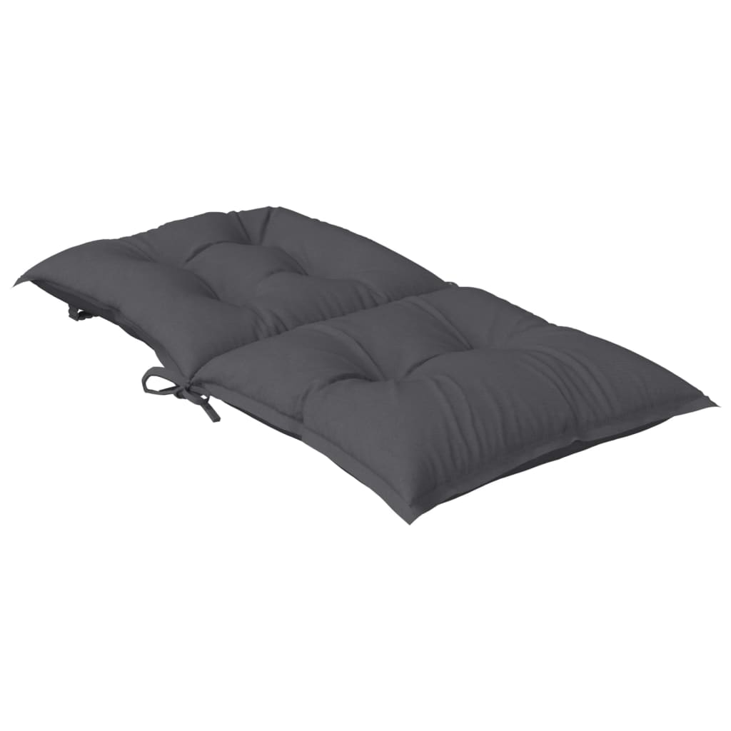 Four anthracite fabric cushions for lowback garden chairs, featuring tufted design and ties.