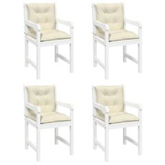Set of four cream polyester cushions for lowback garden chairs with soft filling and straps.