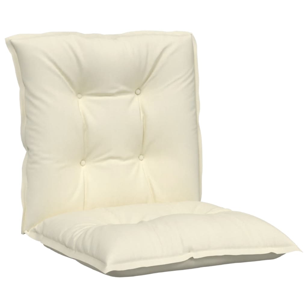 Set of four cream polyester cushions for lowback garden chairs with tufted design