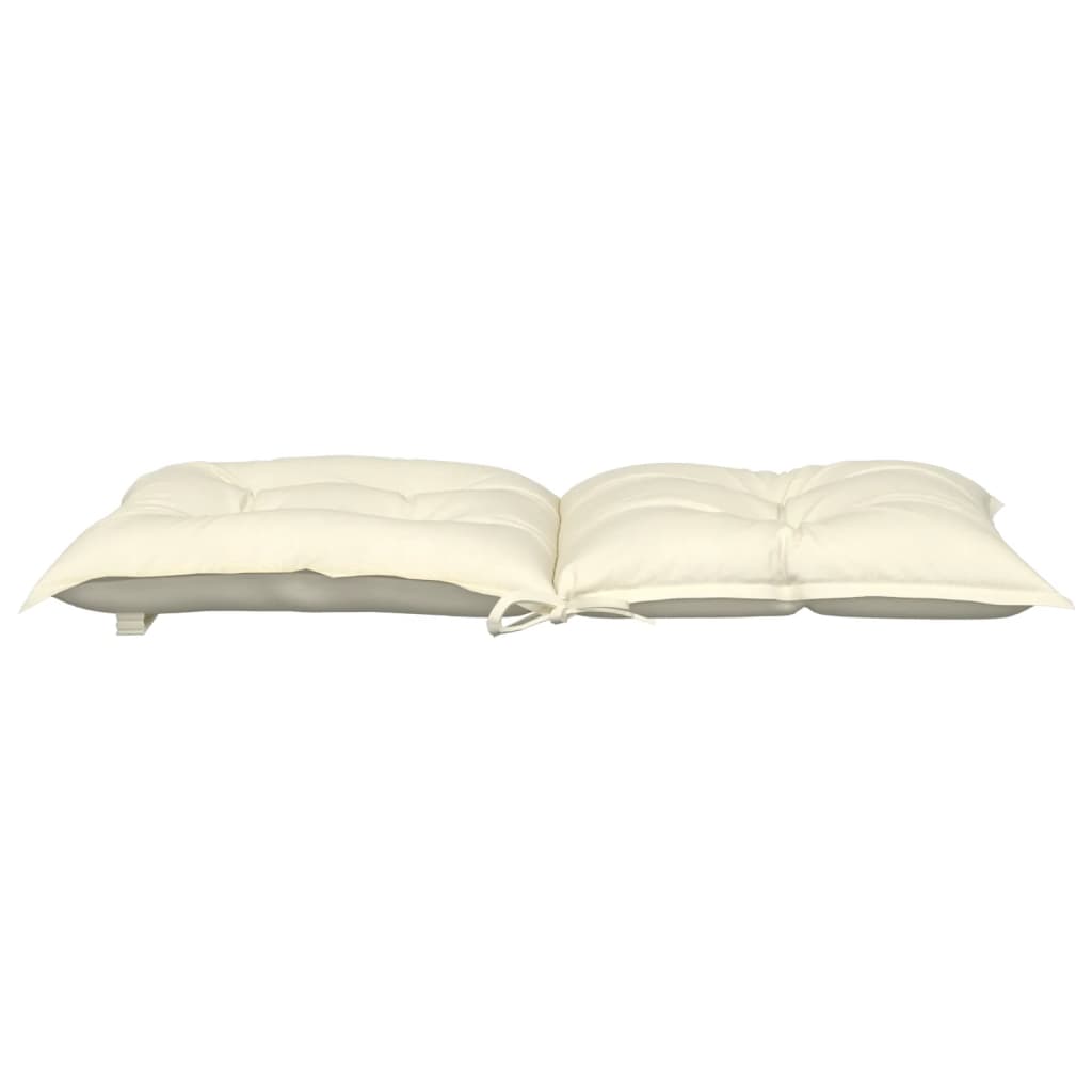 Set of four cream polyester cushions for lowback garden chairs with ties and tufted design