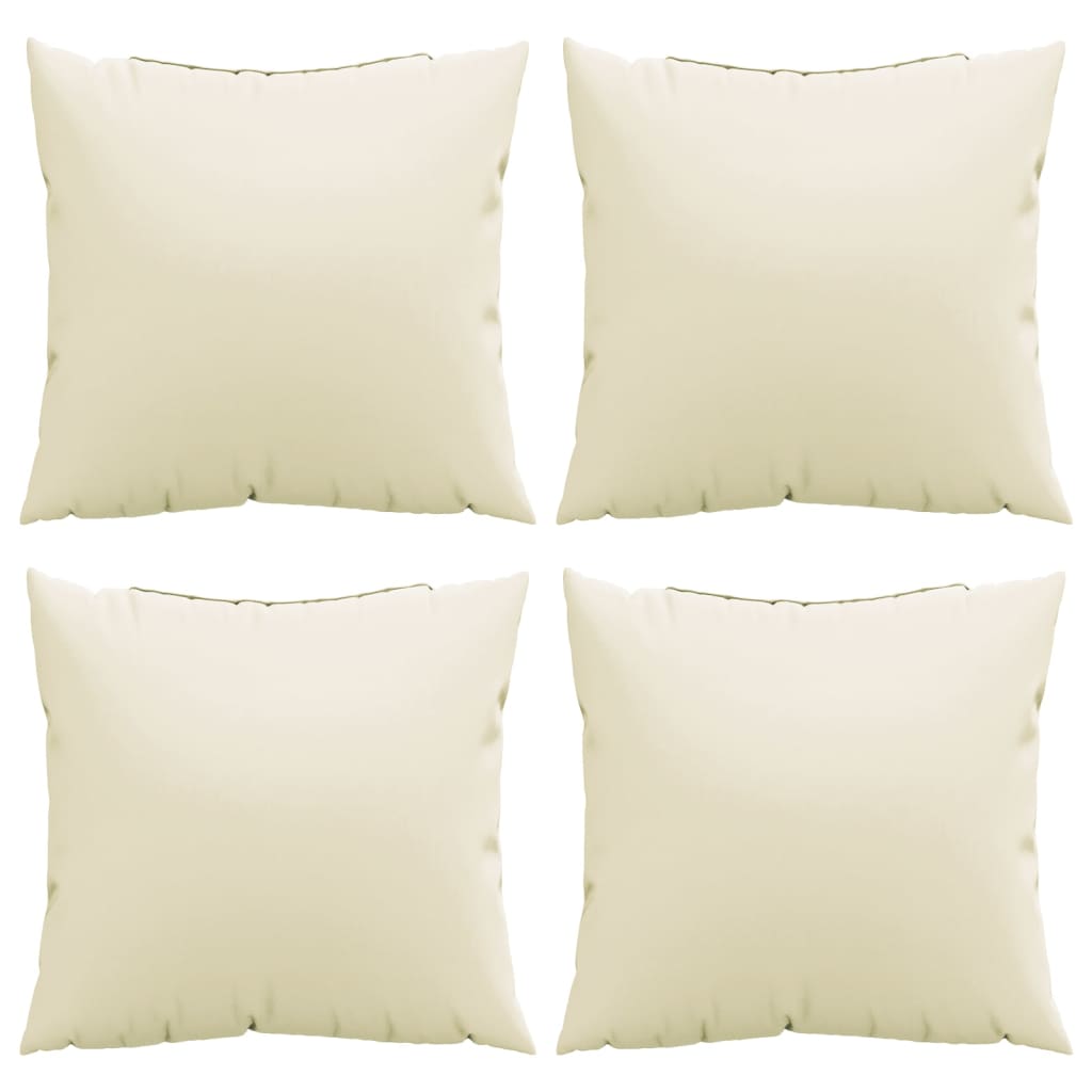 Four cream polyester throw pillows, each 19.7x19.7 inches, in a pack.