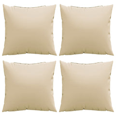 Four beige polyester throw pillows, 23.6x23.6 inches, with soft filling and water-resistant fabric.