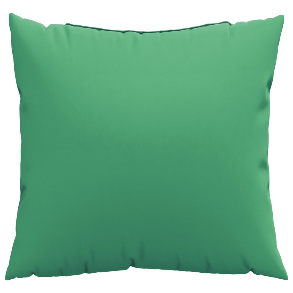 Set of four green polyester throw pillows, square shape, 23.6 by 23.6 inches each.