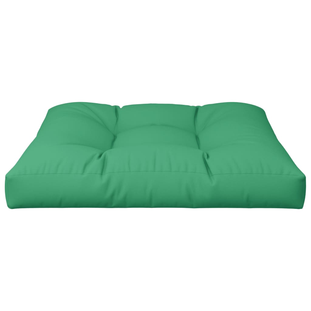 Green polyester pallet cushion, 31.5x31.5x4.7 inches, with three tufted sections.