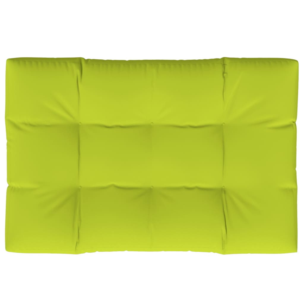 Bright green polyester pallet cushion, 47.2x31.5x4.7 inches, with quilted design.