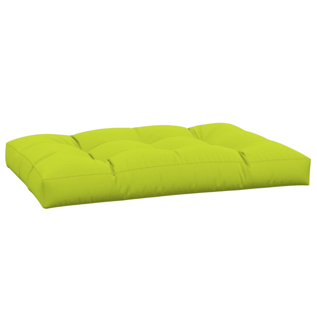 Bright green polyester pallet cushion, 47.2x31.5x4.7 inches, with tufted design.