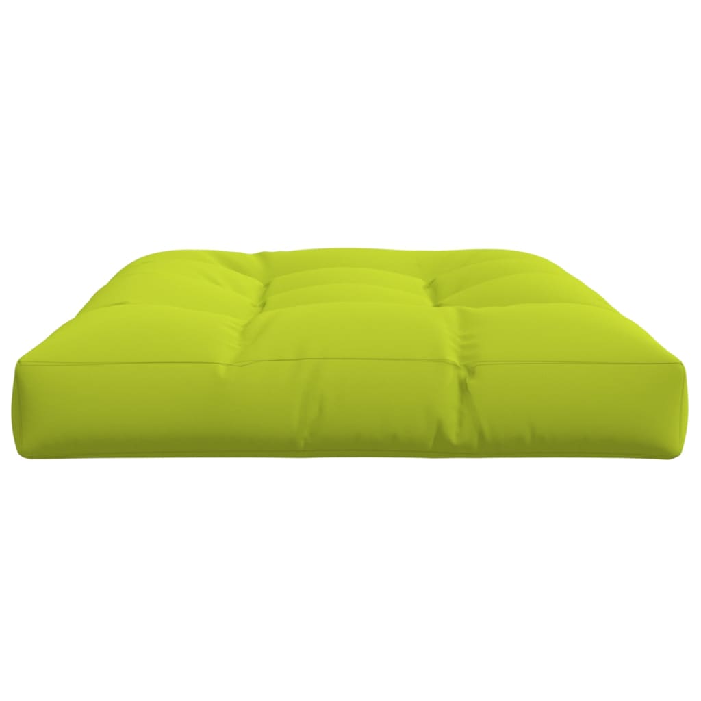 Bright green polyester pallet cushion, 47.2x31.5x4.7 inches, with tufted design.