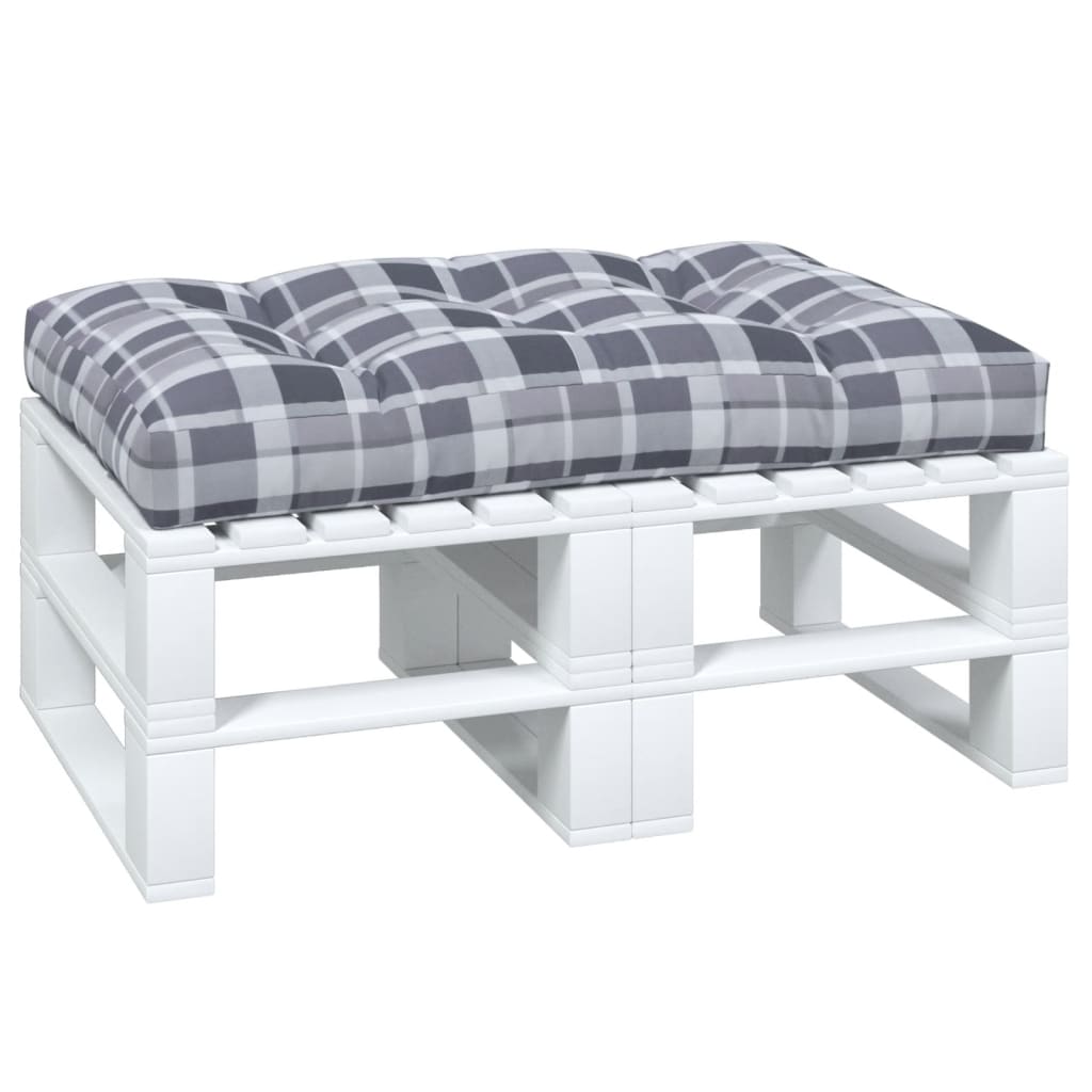 Gray check pattern polyester pallet cushion, 47.2x31.5x4.7 inches, on white pallet base.