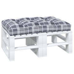 Gray check pattern polyester pallet cushion, 47.2x31.5x4.7 inches, on white pallet base.