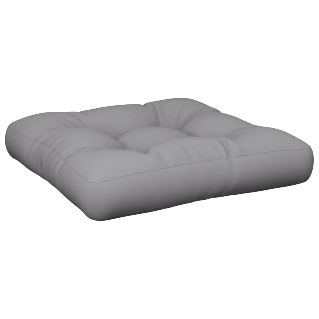 Gray polyester pallet cushion set with two 19.7-inch square pieces.