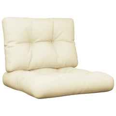 Cream polyester pallet cushions set with two pieces: square seat and rectangular back.